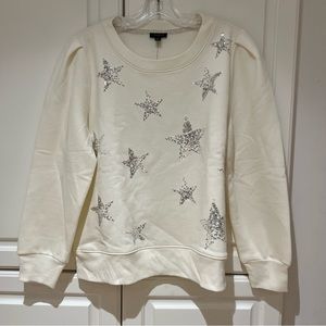Talbots Pleated Shoulder Crewneck Pullover Size Petite Large Sequin Stars NWT